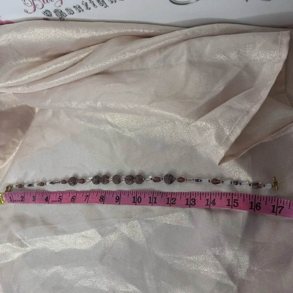 Amethyst necklace beaded opal look beads stunning purple pink silver gold toggle